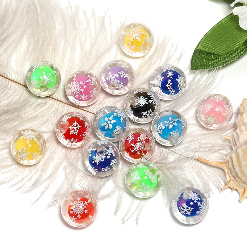Christmas Transparent Snowflake Printing Acrylic Beads 16mm 50pcs 3
