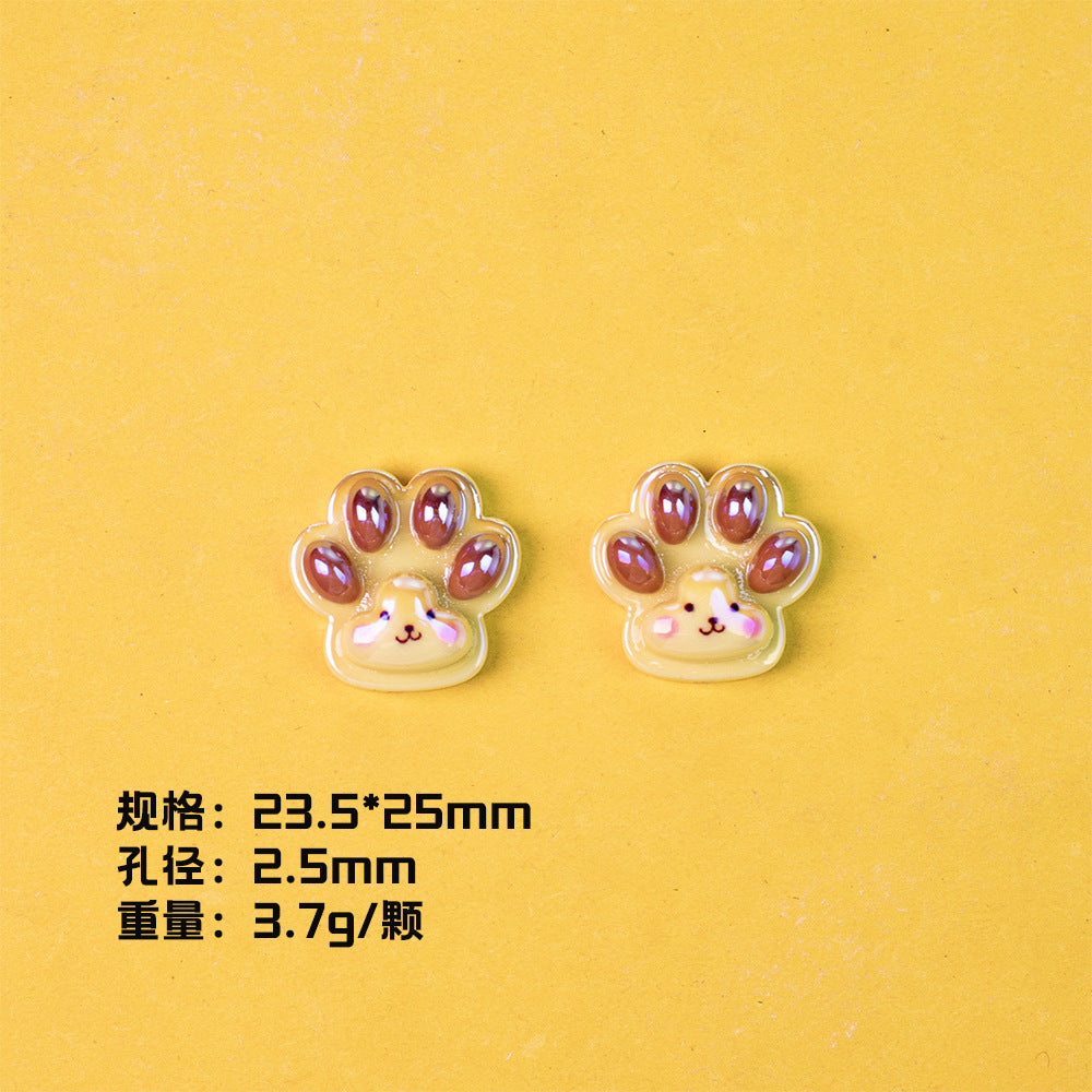 Glossy Pastel Cat Paw Resin Beads 25mm Shiny Plating 10pcs 8