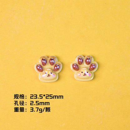 Glossy Pastel Cat Paw Resin Beads 25mm Shiny Plating 10pcs 8