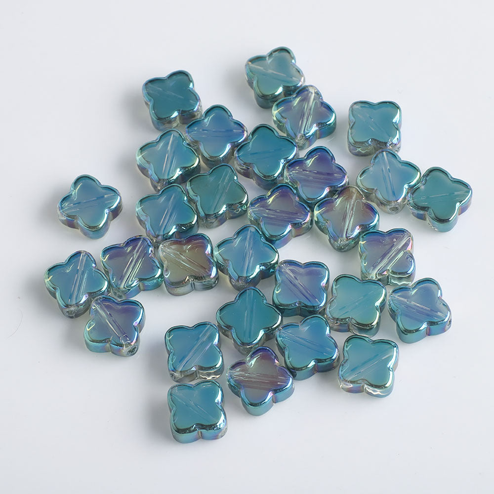 Electroplated Clover Glass Beads 10mm Metallic Colors 30pcs 19