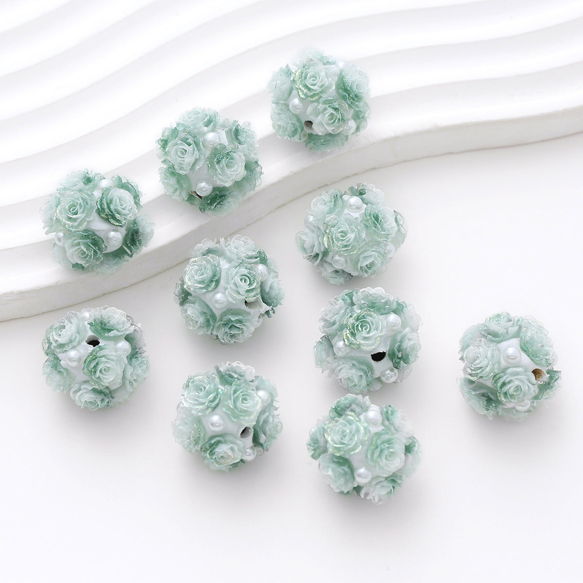 Embellished Flower Cluster Clay Beads 20mm Gradient Rose 10pcs 44
