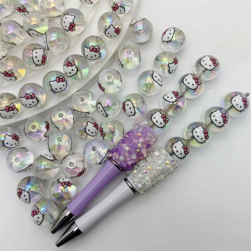 Printed Round Acrylic Beads 16mm Adorable HK Design 50pcs 4