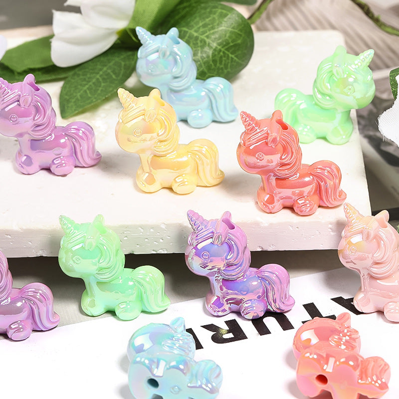 Glow In The Dark Unicorn Acrylic Beads 24-26mm Plated Pastel 25pcs 4