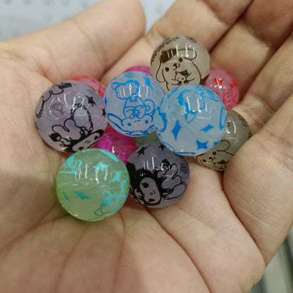 Transparent Round Acrylic Beads 16mm Jelly Color Sanrio Printed 100pcs 8
