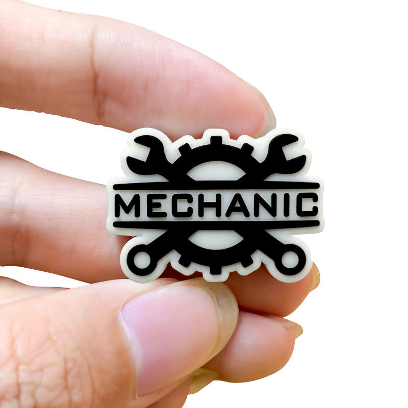 Silicone Focal Beads Technician Maintenance Black On White Mechanic Graphic 20pcs 5