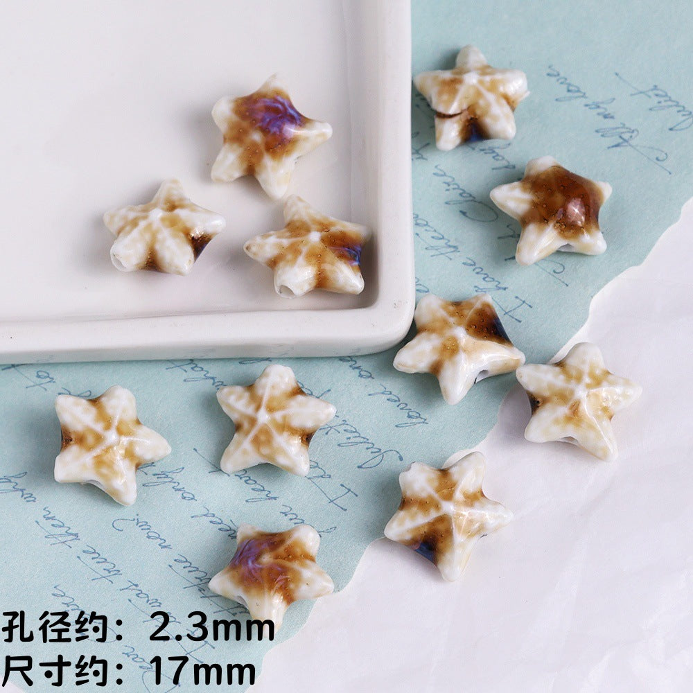 Coffee Color Ocean Creatures Ceramic Beads Hand Painted 5pcs 20