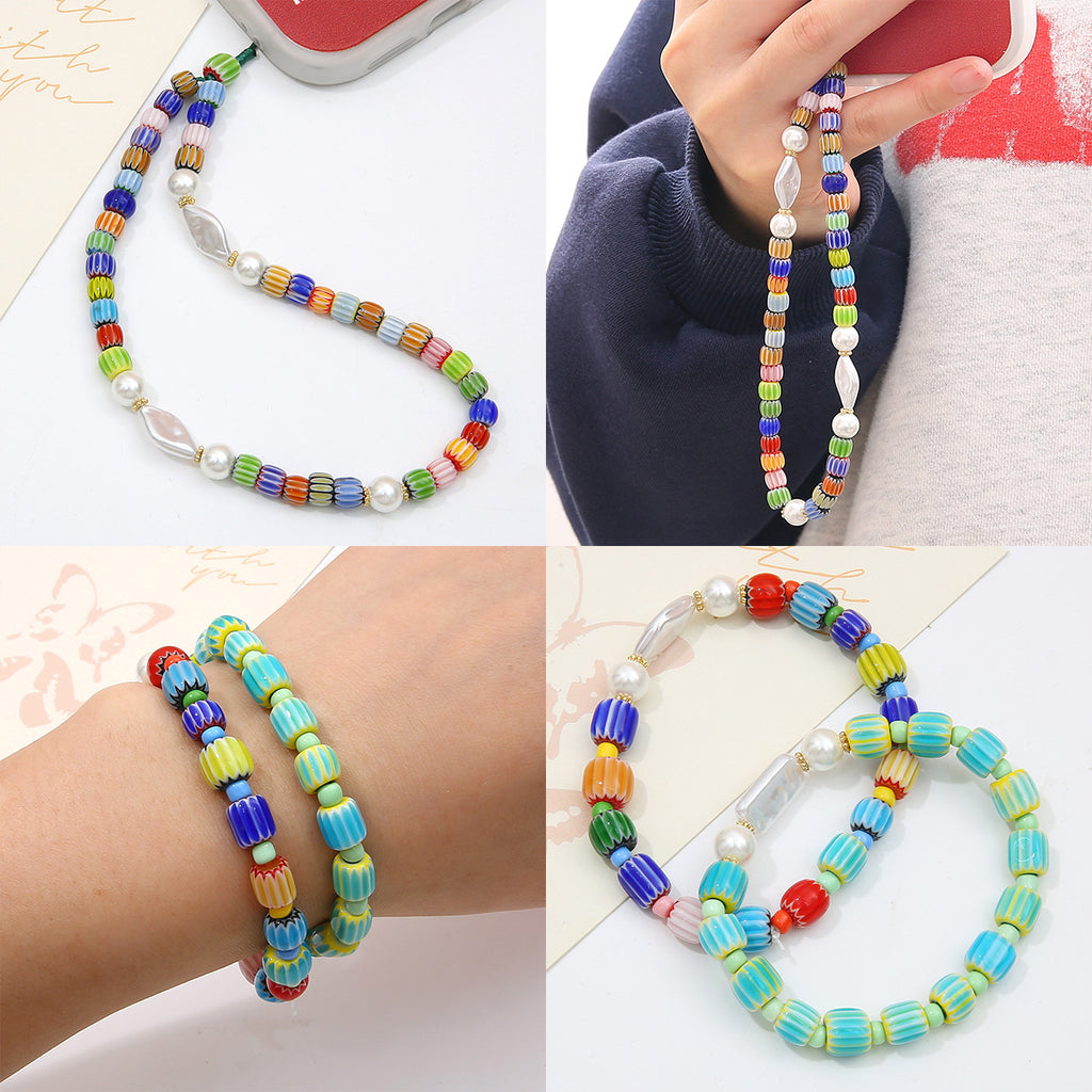Glaze Millefiori Glass Beads 6mm Striped Colorful Glossy 10pcs 3