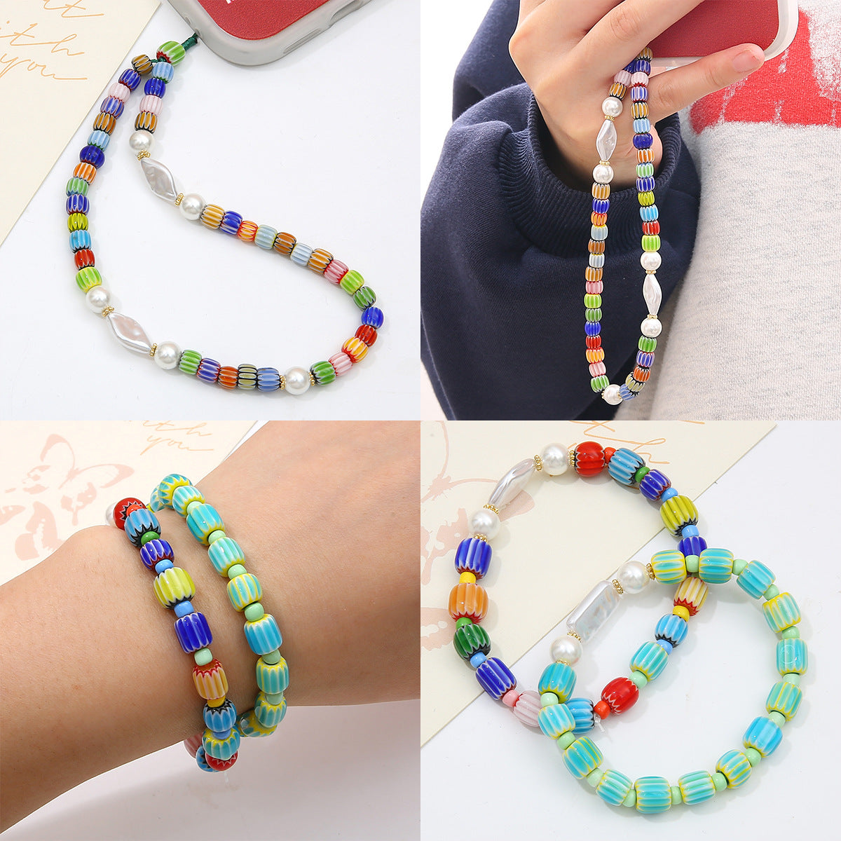 Glaze Millefiori Glass Beads 6mm Striped Colorful Glossy 10pcs 3