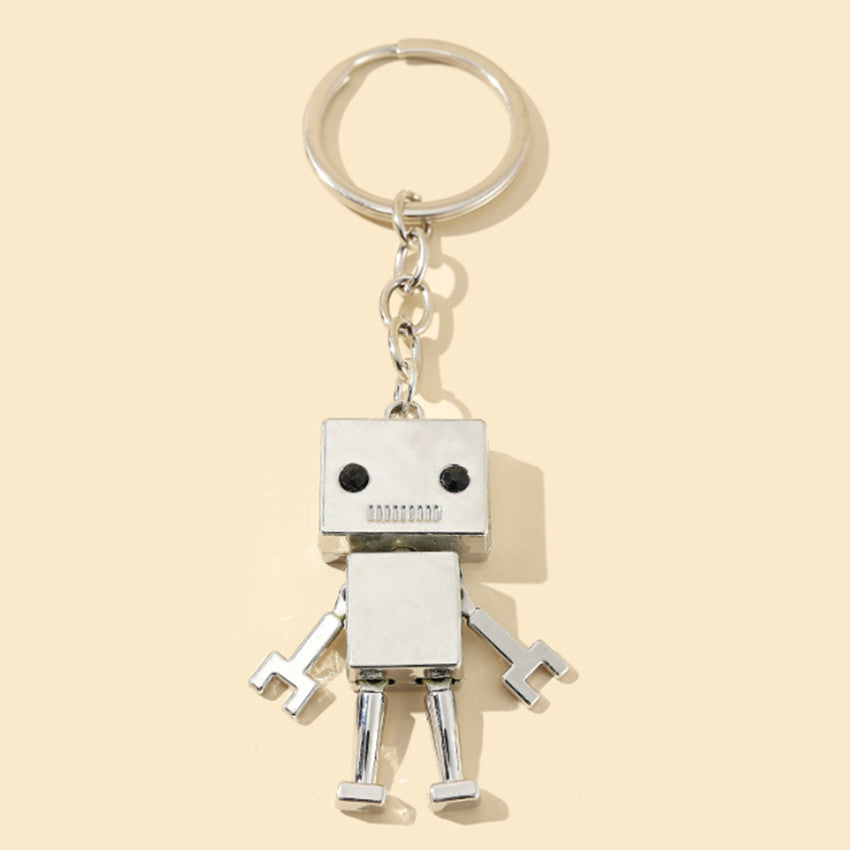 Alloy Cartoon Robot Keychain Boxy Retro Design Silver Bronze 6