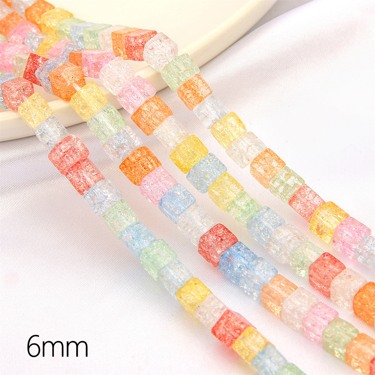 Crackle Square Glass Beads 6mm Multicolor Mixed 59pcs 9