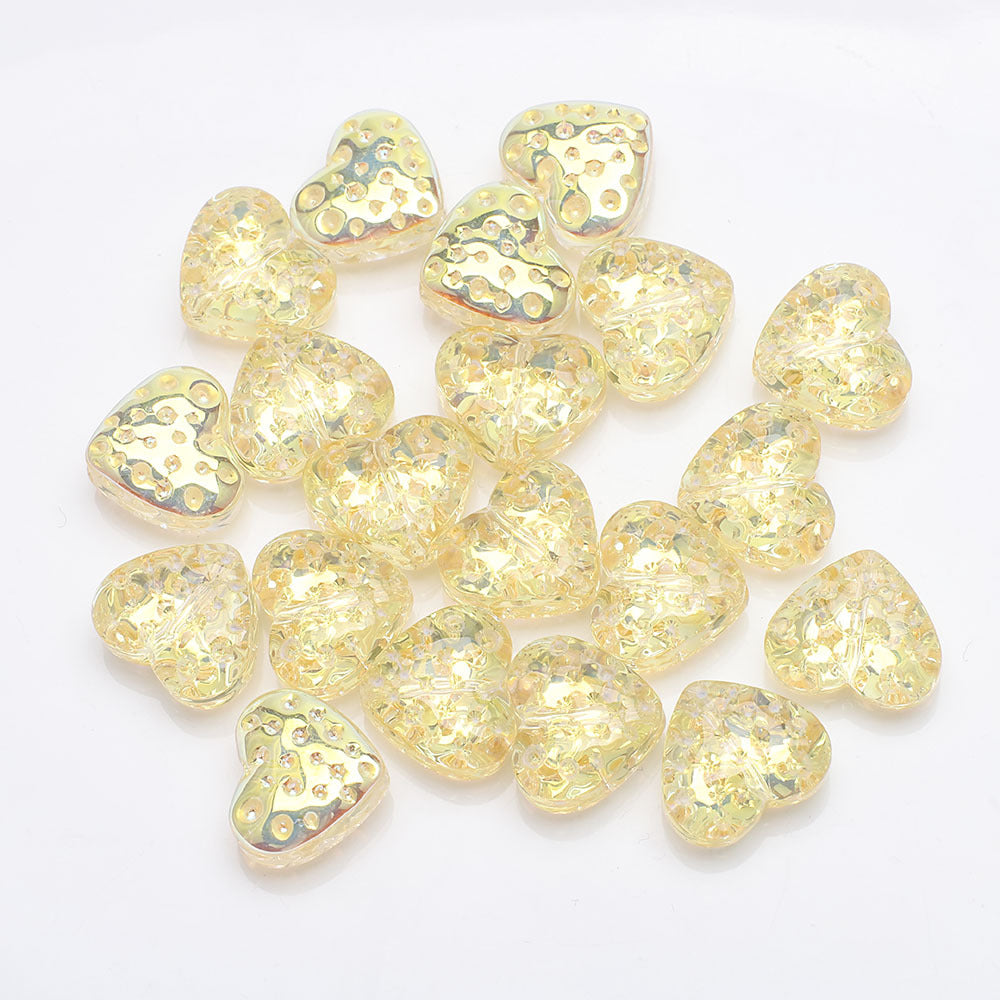 Electroplated Heart Glass Beads 13x15mm Peach Metallic 20pcs 20
