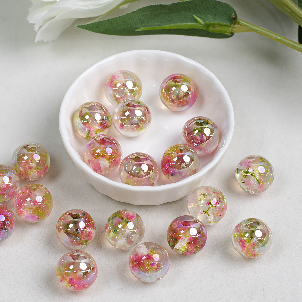 Shimmer Floral Resin Beads 16mm Round Multicolor 10pcs 3