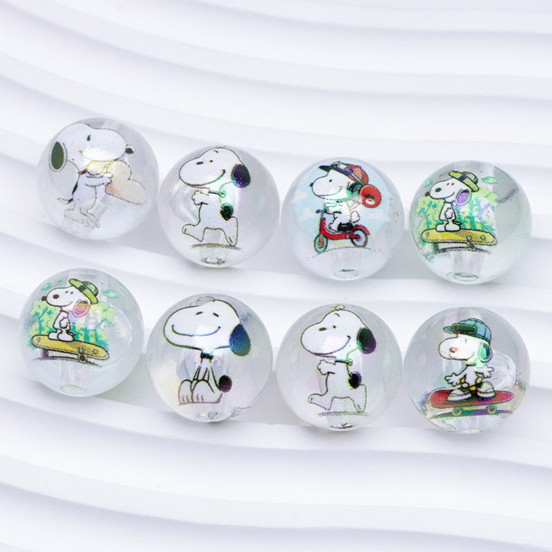 Clear Round Acrylic Beads 16mm Snoopy Pattern 50pcs 4