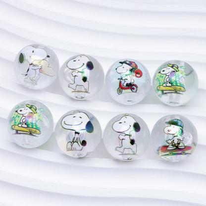 Clear Round Acrylic Beads 16mm Snoopy Pattern 50pcs 4
