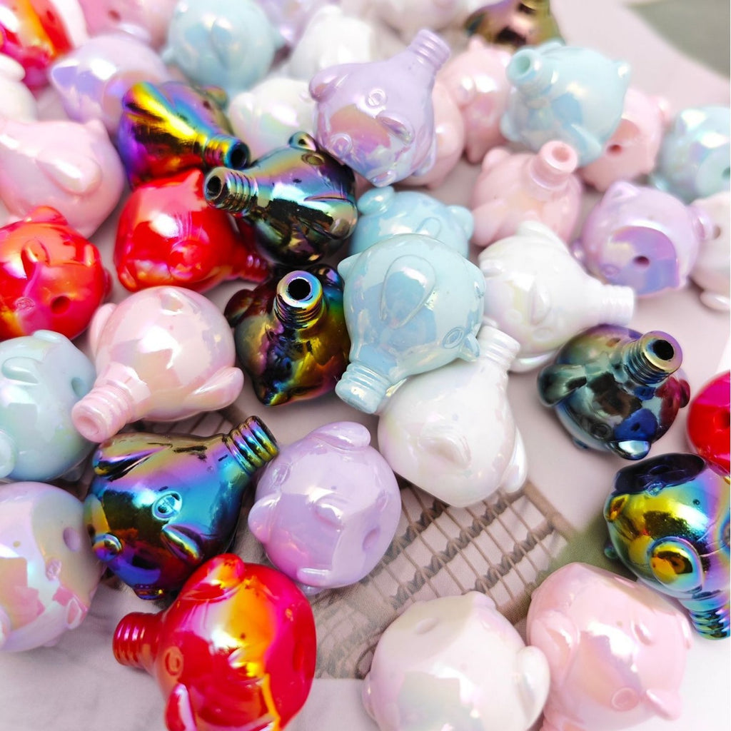 UV Plating Piggy Acrylic Beads 25mm Glossy Colorful 50pcs 2