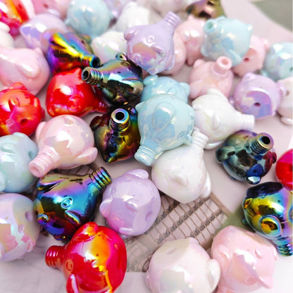 UV Plating Piggy Acrylic Beads 25mm Glossy Colorful 50pcs 2