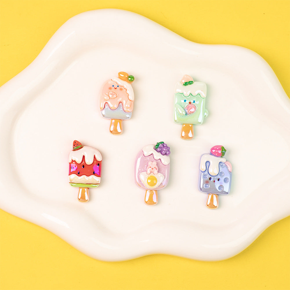 Playful Fruit Popsicle Resin Beads Glossy Pastel Colors 10pcs 3