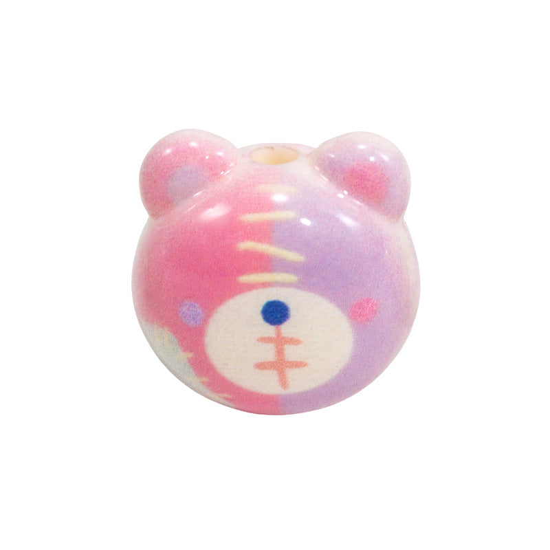 Cartoon Character Bear Head Acrylic Beads 17mm Colorful 10pcs 13