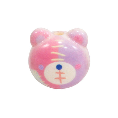 Cartoon Character Bear Head Acrylic Beads 17mm Colorful 10pcs 13