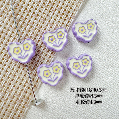 Heart and Flower Metal Beads 10mm Baking Painted Two-Color 20pcs 20