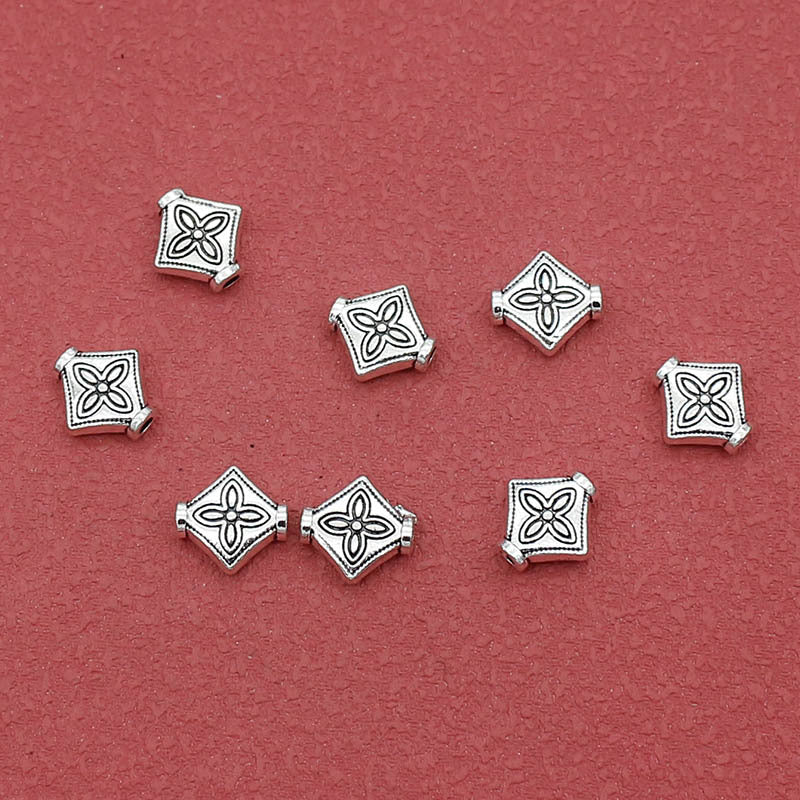 Flat Square Metal Beads 10mm Tibetan Four-Leaf Pattern 100pcs 4