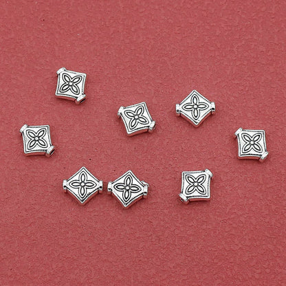 Flat Square Metal Beads 10mm Tibetan Four-Leaf Pattern 100pcs 4