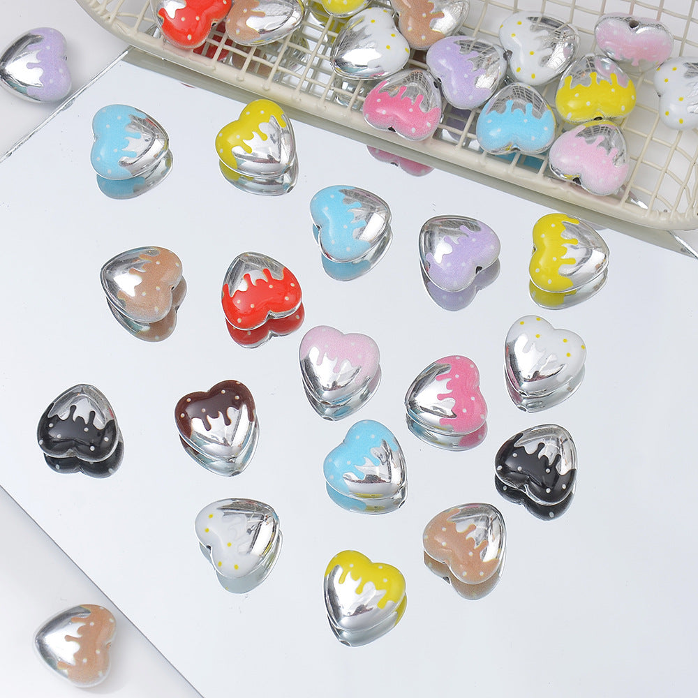 Plating Drip Heart Acrylic Beads 16mm Colorful Mixed 10pcs