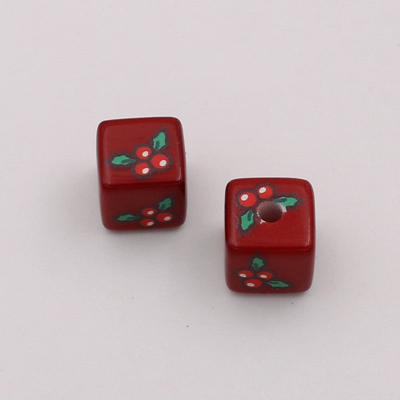 Christmas Square Acrylic Beads 14mm Red Printed 20pcs 9
