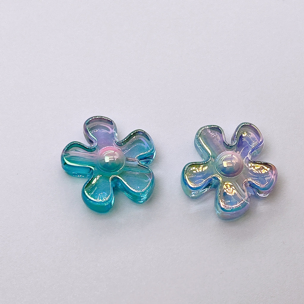 Plating Irregular Flower Acrylic Beads 26mm Transparent Pastel 100pcs 5