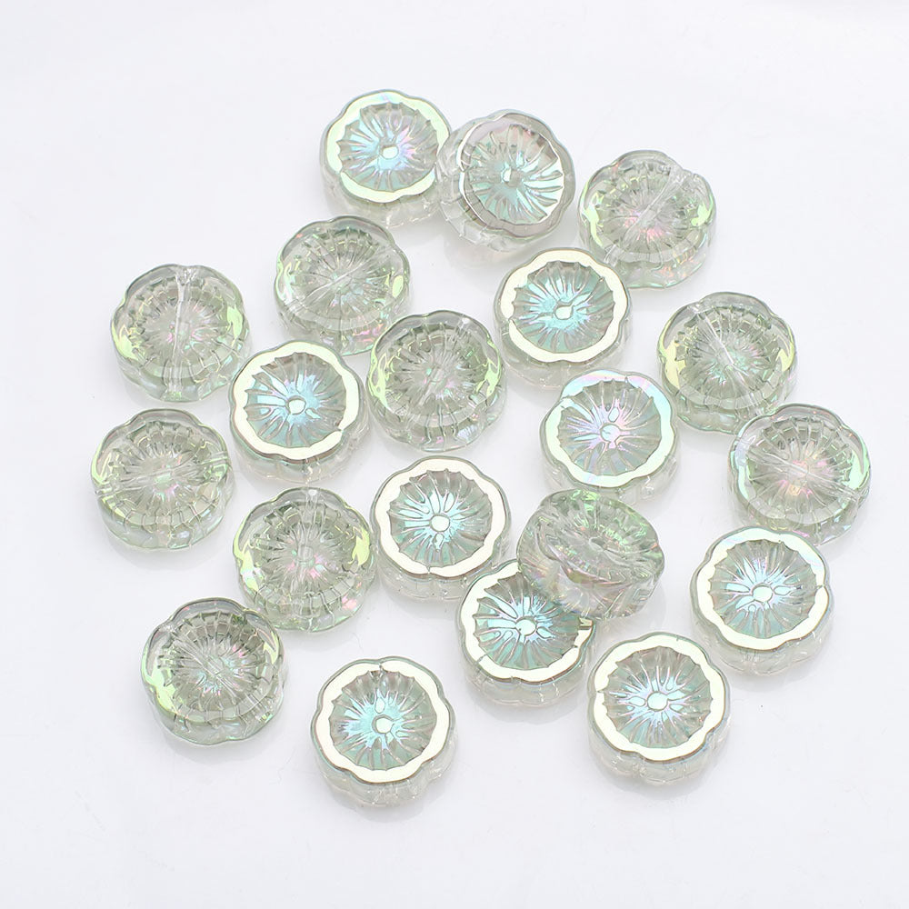 Electroplated Hawaiian Flower Glass Beads 14mm Transparent 20pcs 19