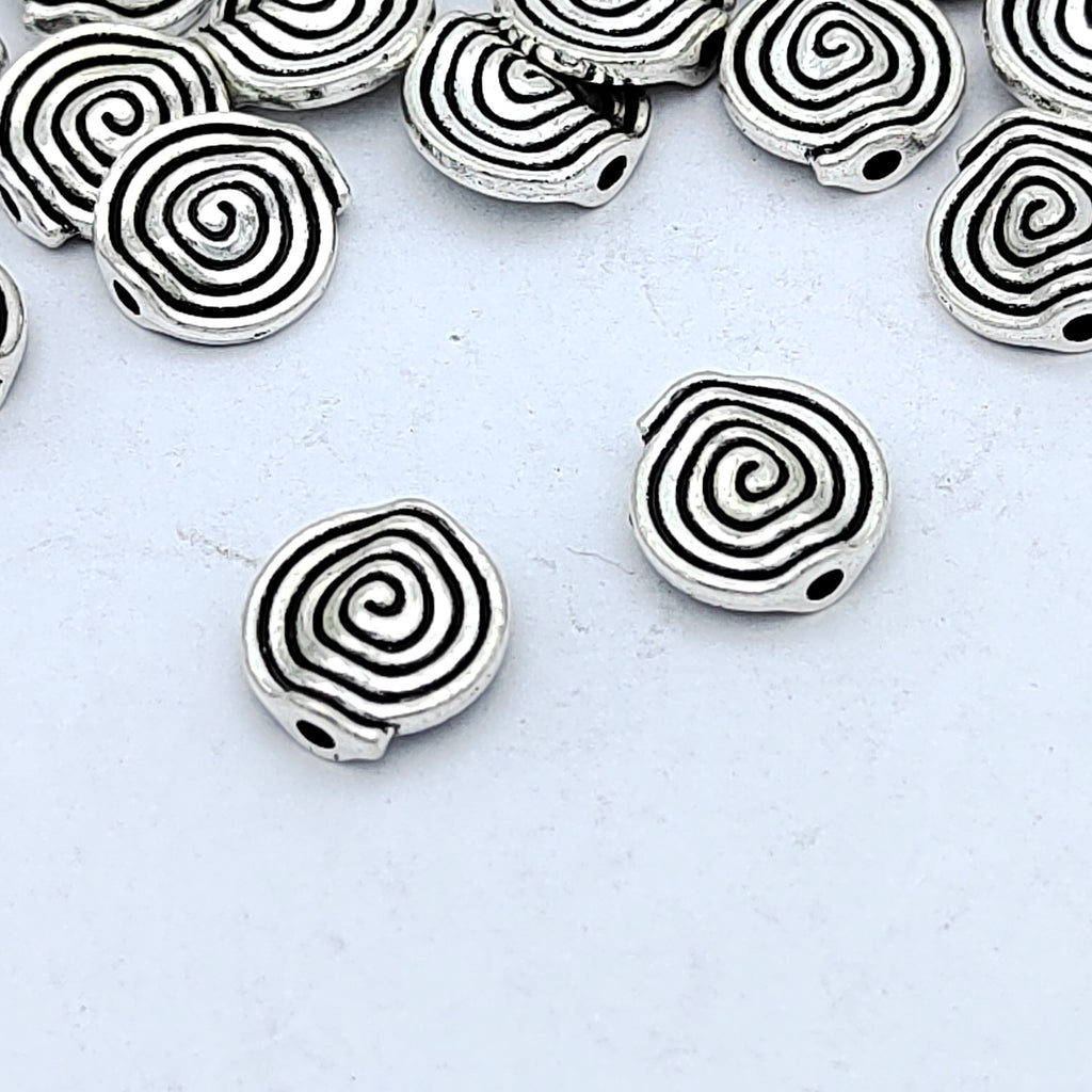Irregular Spiral Pattern Metal Beads 10mm Antique Silver Tone 200pcs 4