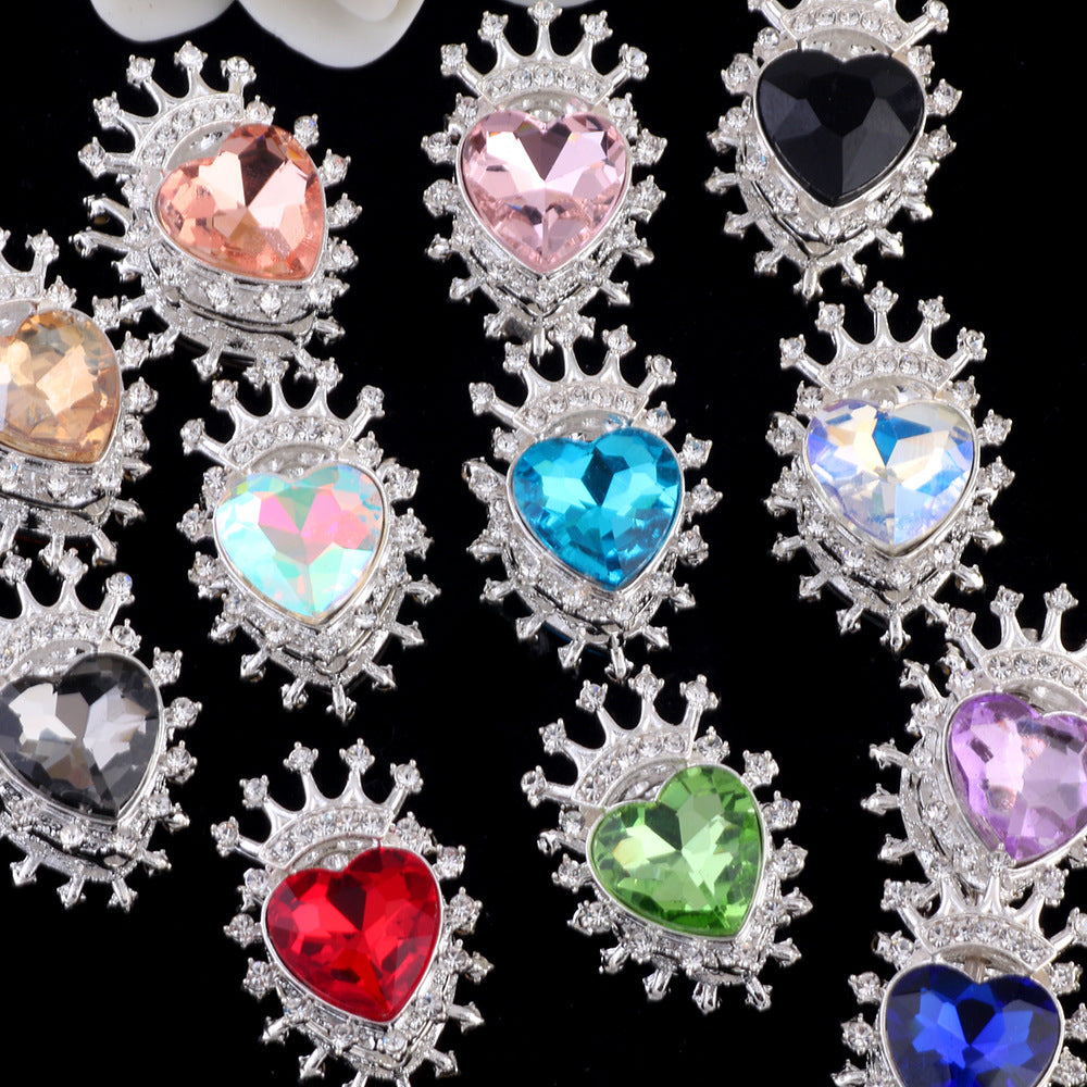 Heart Crown Rhinestone Beads Fancy Faceted Circle Badge 10pcs 2