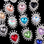 Heart Crown Rhinestone Beads Fancy Faceted Circle Badge 10pcs 2