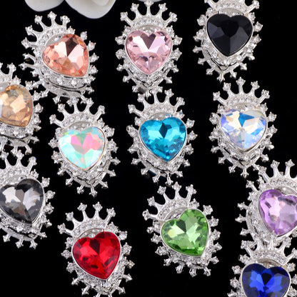 Heart Crown Rhinestone Beads Fancy Faceted Circle Badge 10pcs 2