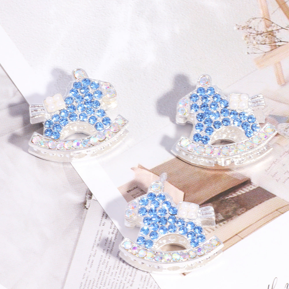 Double Sided Rocking Horse Rhinestone Beads 25mm Encrusted 5pcs 12
