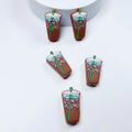 Silicone Focal Beads Camel Milk Tea Cup With Green Straw 20pcs 2
