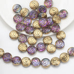 Electroplated Flat Spiral Glass Beads 12mm Metallic Iridescent 30pcs