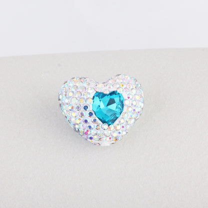 Rhinestone Heart Clay Beads 24mm White Sparkling Center 6pcs 6