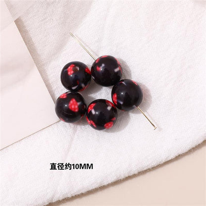Japanese Vintage Showa Printed Resin Beads 10/12mm Glossy Floral 15pcs 9