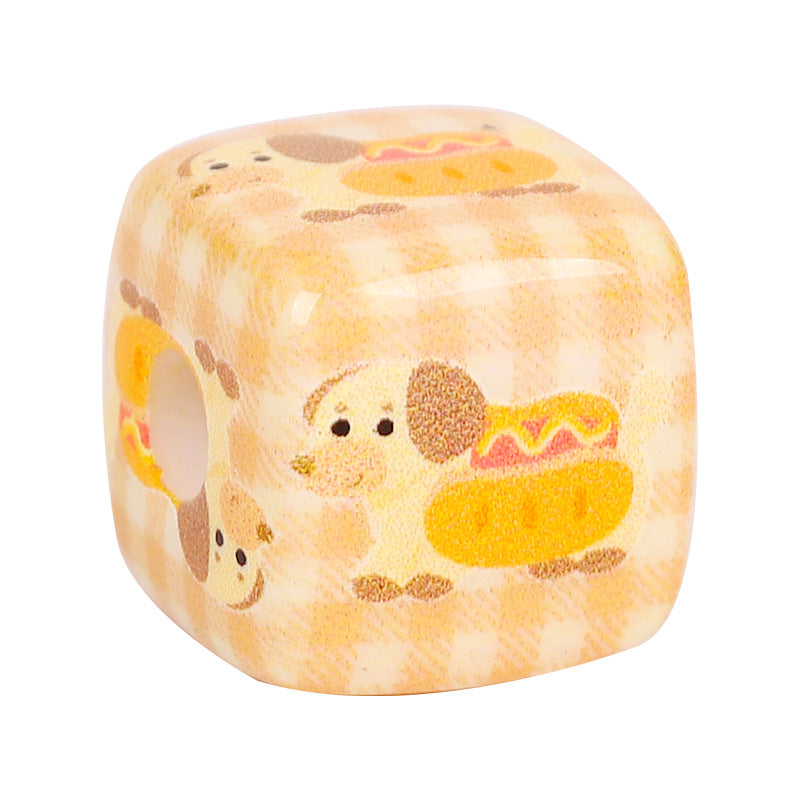 Square Acrylic Beads 14mm Striped Cartoon Puppy Pattern 10pcs 3