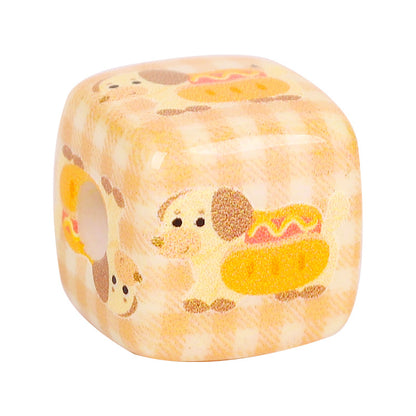 Square Acrylic Beads 14mm Striped Cartoon Puppy Pattern 10pcs 3