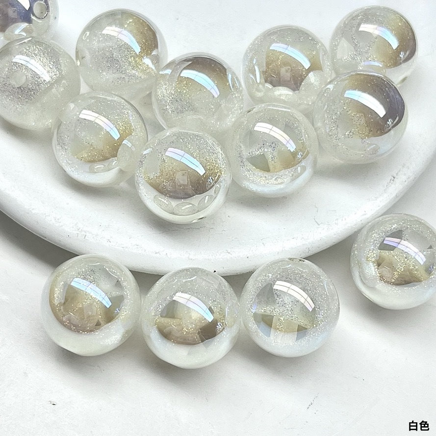 Shimmer Star Pattern Resin Round Beads 16mm Pink 10pcs 6