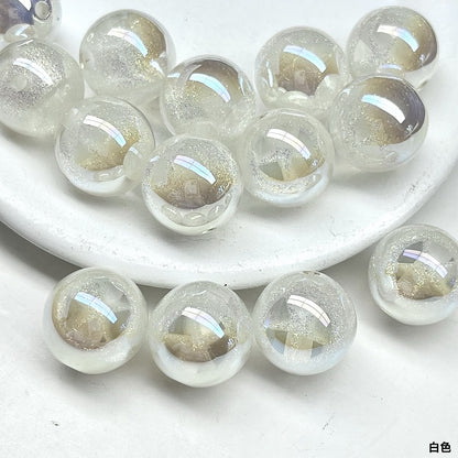Shimmer Star Pattern Resin Round Beads 16mm Pink 10pcs 6