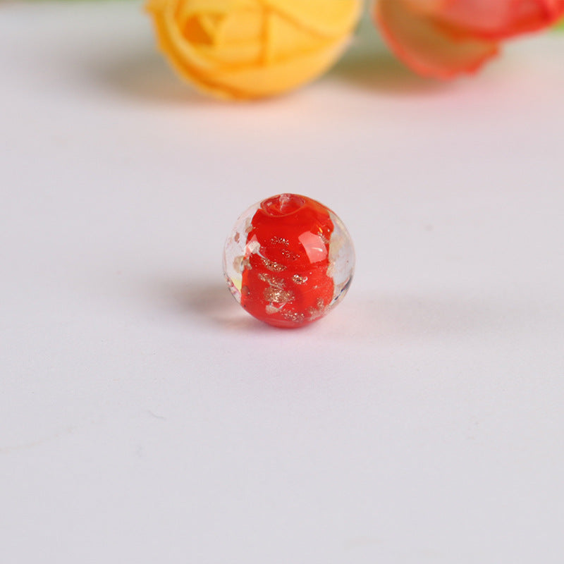 Lampwork Glass Beads Round 8 10 12mm Luminous Porcelain Gold Foil 5pcs 6