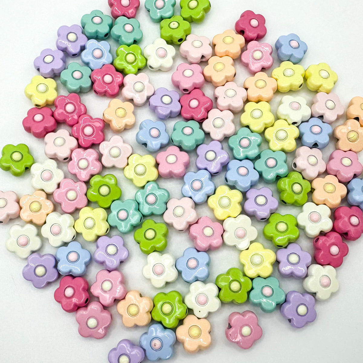 Flower Metal Beads 10mm Baking Painted Cream Two-Color Alloy 20pcs 6