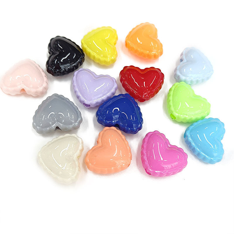 Glossy Painted Lace Heart Acrylic Beads 18mm Colorful Pastel 50pcs 3