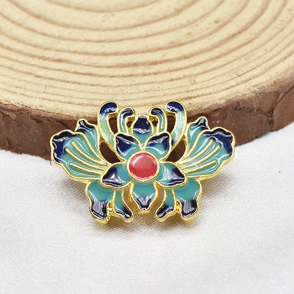 Fringed Iris Flower Metal Beads 28mm Cloisonne Enamel Zinc Alloy 10pcs 8