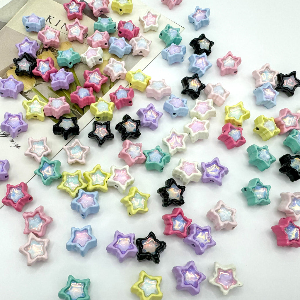 Star Metal Beads 13mm Baking Painted Zircon Embedded 10pcs