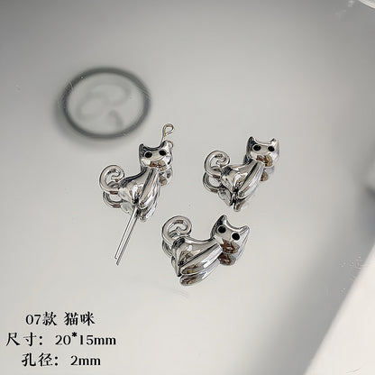 Cartoon Metal Beads Silver Pink Tone Playful Enamel 10pcs 9