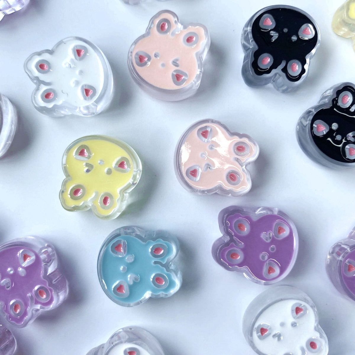 Painted Rabbit Acrylic Beads 24mm Transparent Pastel Colors 100pcs